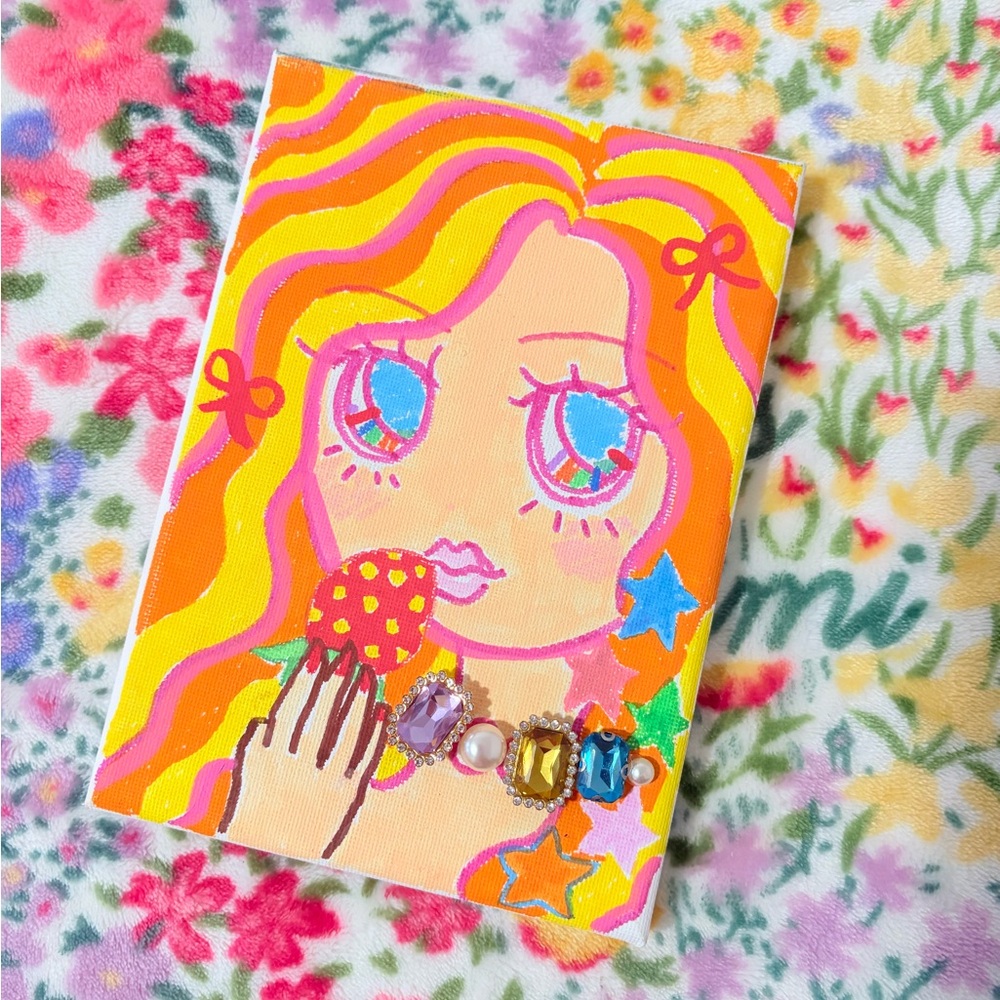 Colorful Art Canvas with Gem Accents